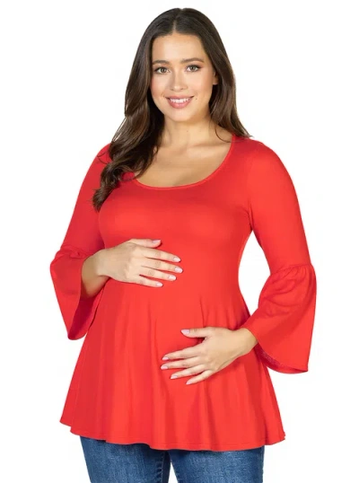 24seven Comfort Apparel Long Bell Sleeve Flared Maternity Tunic Top In Red
