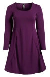 24seven Comfort Apparel Long Sleeve A-line Dress In Purple
