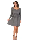 24seven Comfort Apparel Women's Long Sleeve Babydoll Knee Length Dress In Gray