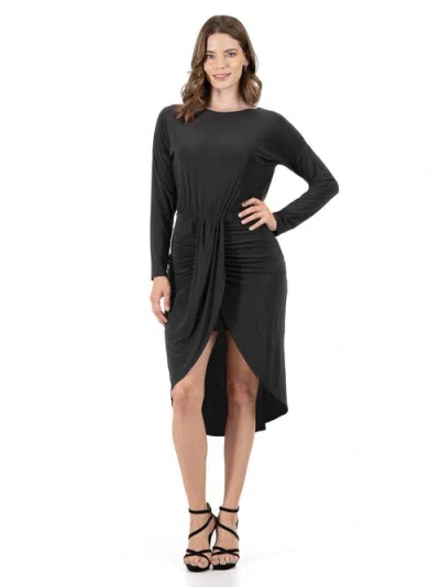 24SEVEN COMFORT APPAREL 24SEVEN COMFORT APPAREL LONG SLEEVE DRESSY TULIP SKIRT KNEE LENGTH DRESS