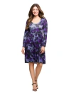 24seven Comfort Apparel Long Sleeve Empire Waist Dress Print In Purple