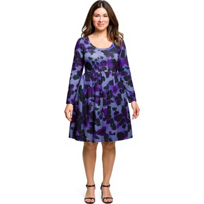 24seven Comfort Apparel Long Sleeve Empire Waist Dress In Blue