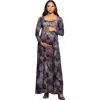 24seven Comfort Apparel Long Sleeve Empire Waist Maxi Dress In Gray