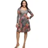 24seven Comfort Apparel Long Sleeve Fit And Flare Dress In Gray