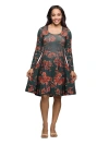 24seven Comfort Apparel Long Sleeve Fit And Flare Dress In Multi