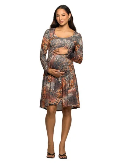 24seven Comfort Apparel Long Sleeve Fit And Flare Dress In Gray