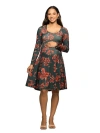 24seven Comfort Apparel Long Sleeve Fit And Flare Dress In Multi