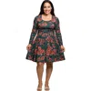 24seven Comfort Apparel Plus Size Long Sleeve Fit And Flare Dress In Multi