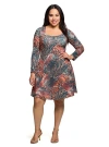 24seven Comfort Apparel Plus Size Long Sleeve Fit And Flare Dress In Multi