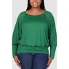 24seven Comfort Apparel Women's Round Neck Long Sleeve Banded Bottom Top In Emerald