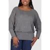 24seven Comfort Apparel Plus Size Round Neck Banded Bottom Top In Smoke