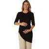 24seven Comfort Apparel Long Sleeve Knee Length Asymmetrical Maternity Tunic Top In Black