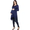 24seven Comfort Apparel Long Sleeve Knee Length Asymmetrical Maternity Tunic Top In Blue