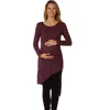 24seven Comfort Apparel Long Sleeve Knee Length Asymmetrical Maternity Tunic Top In Burgundy