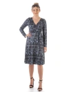 24seven Comfort Apparel Long Sleeve Knee Length Faux Wrap Dress In Gray