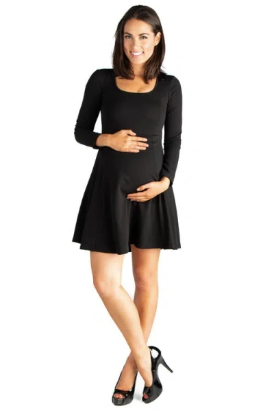 24seven Comfort Apparel Long Sleeve Knee Length Maternity Skater Dress In Black