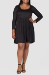 24seven Comfort Apparel Plus Size Long Sleeve Knee Length Dress In Black