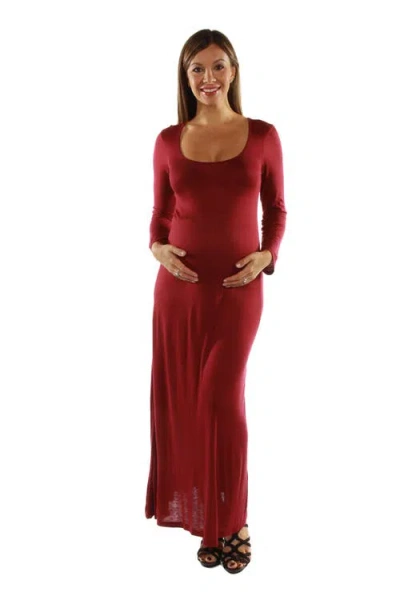 24seven Comfort Apparel Long Sleeve Maternity Maxi Dress In Burgundy