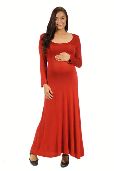 24seven Comfort Apparel Long Sleeve Maternity Maxi Dress In Orange