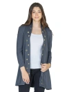 24seven Comfort Apparel Long Sleeve Mid Thigh Open Front Cardigan With Grommet Details In Gray