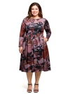 24seven Comfort Apparel Long Sleeve Midi Dress Floral Print In Gray