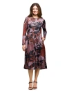 24seven Comfort Apparel Long Sleeve Midi Dress Floral Print In Multi