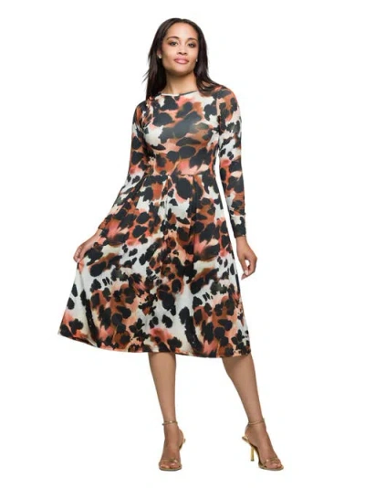 24seven Comfort Apparel Long Sleeve Midi Dress In Multi