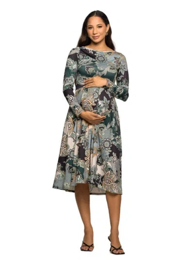 24seven Comfort Apparel Long Sleeve Midi Dress In Multi
