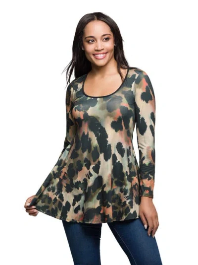 24seven Comfort Apparel Long Sleeve Scoop Neck A Line Top In Neutral