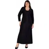 24seven Comfort Apparel Long Sleeve Scoop Neck Shimmery Fabric Maxi Dress In Black