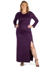 24seven Comfort Apparel Long Sleeve Side Slit Fitted Black Maternity Maxi Dress In Purple