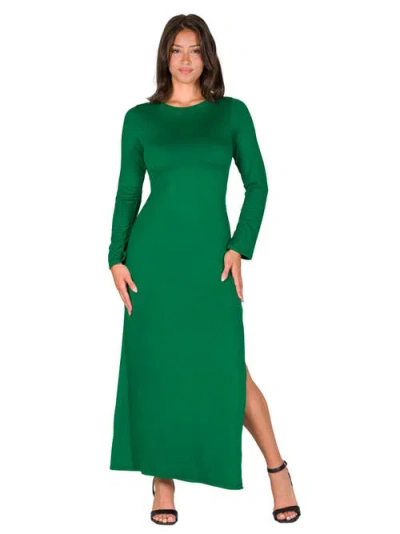 24seven Comfort Apparel Long Sleeve Side Slit Fitted Black Maxi Dress In Green