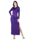 24seven Comfort Apparel Long Sleeve Side Slit Fitted Black Maxi Dress In Purple