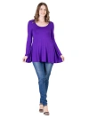 24seven Comfort Apparel Long Sleeve Solid Color Swing Style Flared Tunic Top In Purple