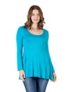 24seven Comfort Apparel Long Sleeve Solid Color Swing Style Flared Tunic Top In Blue