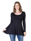 24seven Comfort Apparel Long Sleeve Solid Color Swing Style Flared Tunic Top In Black