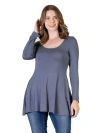 24seven Comfort Apparel Long Sleeve Solid Color Swing Style Flared Tunic Top In Gray