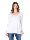 24seven Comfort Apparel Long Sleeve Solid Color Swing Style Flared Tunic Top In White