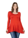 24seven Comfort Apparel Long Sleeve Solid Color Swing Style Flared Tunic Top In Multi