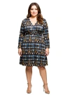 24seven Comfort Apparel Plus Size Long Sleeve Wrap With Belt Dress In Multi