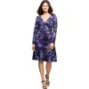 24seven Comfort Apparel Long Sleeve Wrap Dress With Belt Print In Purple