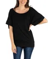 24seven Comfort Apparel Loose Fit Dolman With Wide Sleeves Top In Black