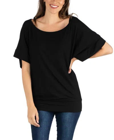 24seven Comfort Apparel Loose Fit Dolman With Wide Sleeves Top In Black