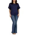 24seven Comfort Apparel Loose Fit Dolman With Wide Sleeves Top In Blue