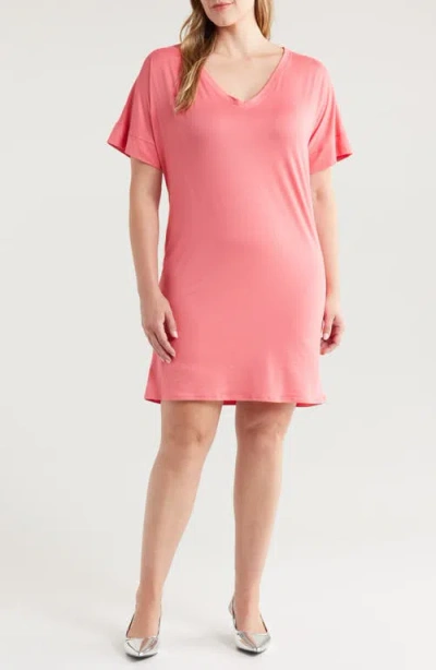 24seven Comfort Apparel Loose Fit Jersey T-shirt Dress In Coral