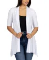 24seven Comfort Apparel Loose Fit Open Front With Half Sleeve Cardigan In White