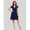 24seven Comfort Apparel Plus Size Mandarin Collar Knee Length Wrap Dress In Burgundy