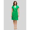 24seven Comfort Apparel Mandarin Collar Knee Length Wrap Dress In Green