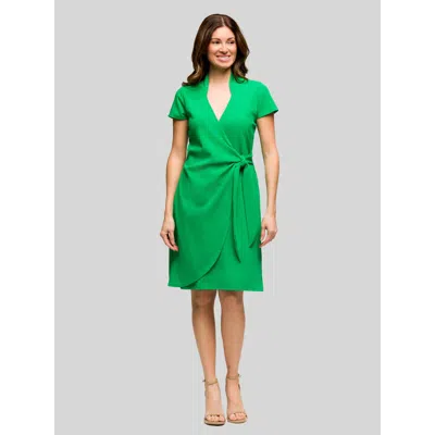 24seven Comfort Apparel Mandarin Collar Knee Length Wrap Dress In Green