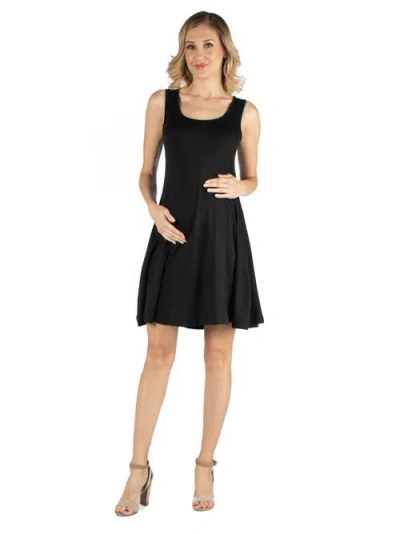 24seven Comfort Apparel Maternity A-line Slim Fit And Flare Dress In Black
